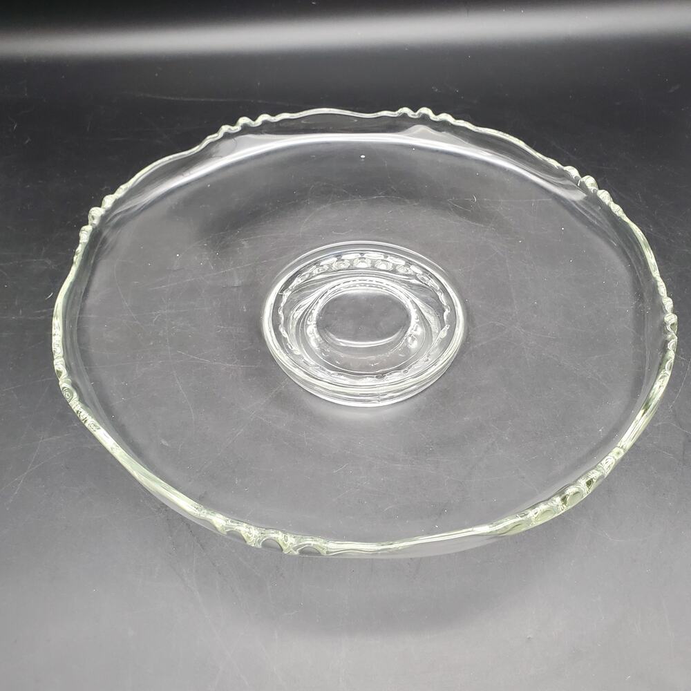 Vintage Clear Glass Low Pedestal Cake Stand Scalloped Rim Serving Plate